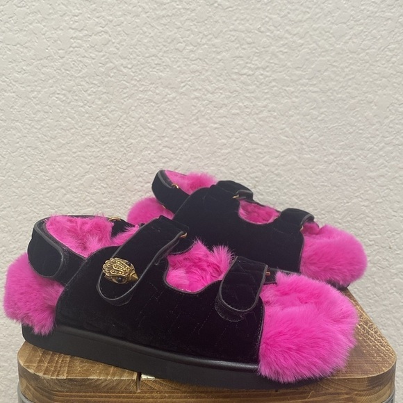 Kurt Geiger Orson Black Velvet Faux Fur Sandals - Picture 6 of 11